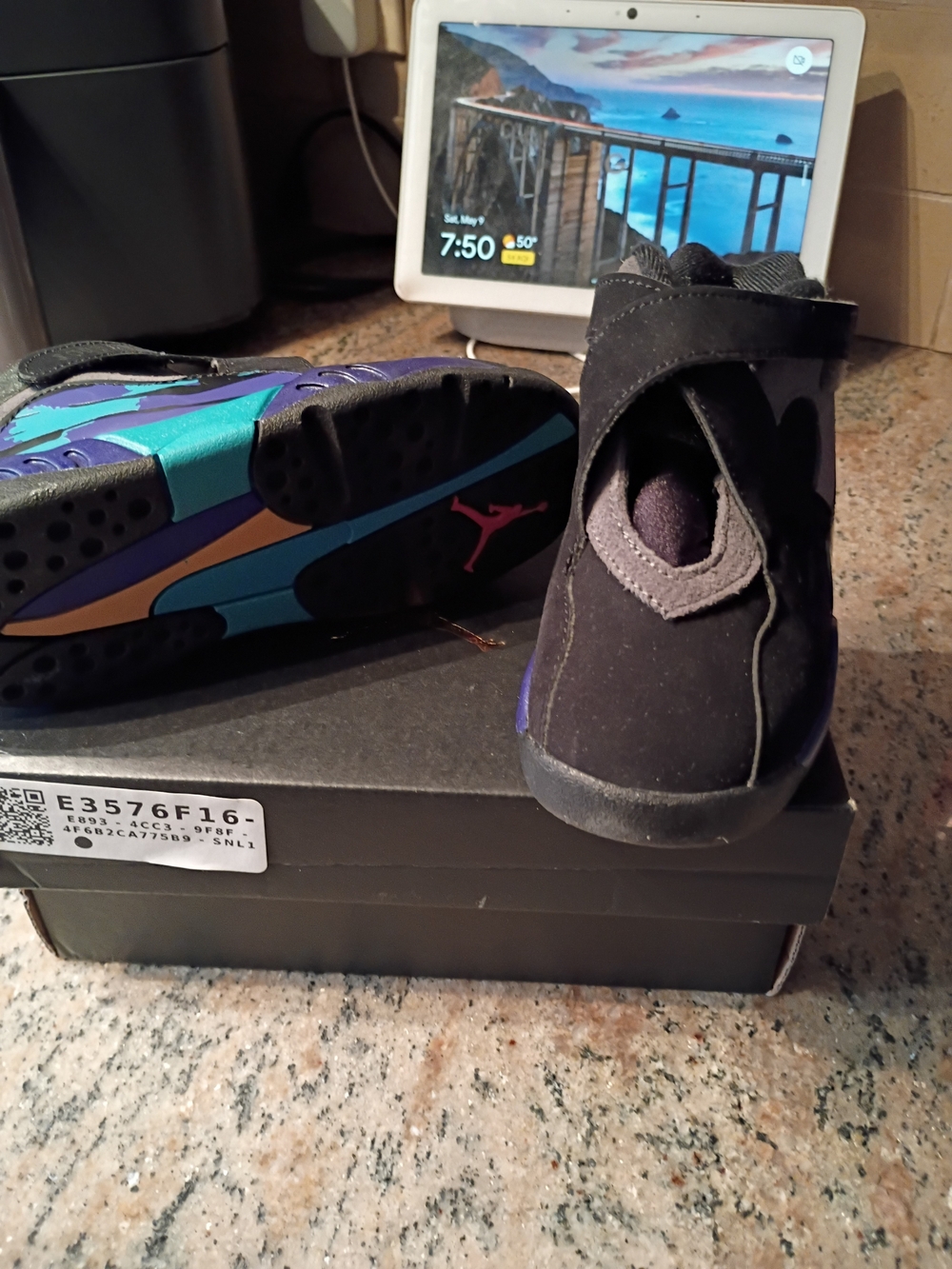 Air Jordan Baby/Toddler Sneakers in Black with Teal & Purple Accents